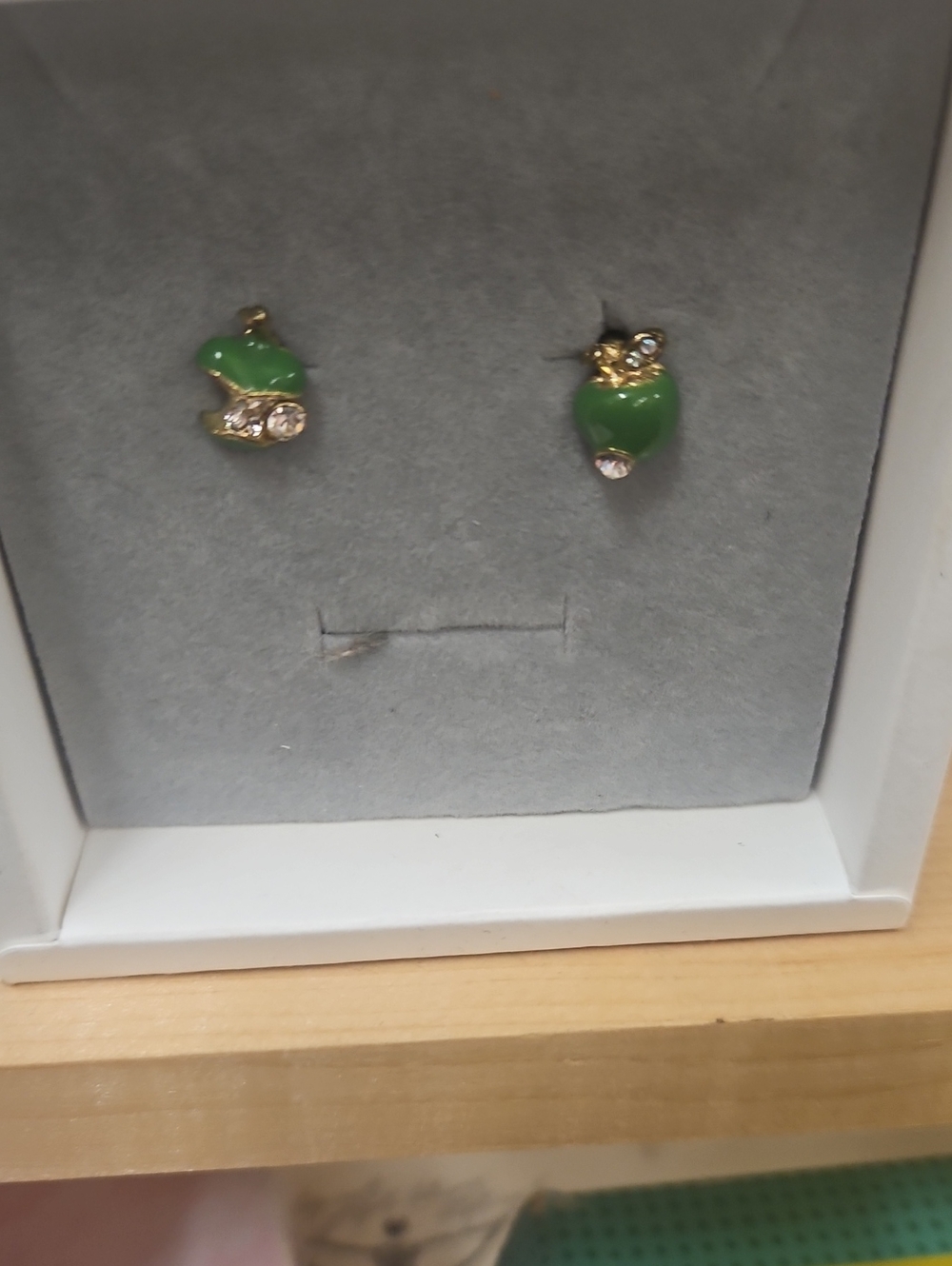 Green Enamel and Crystal Accent Stud Earrings - Women Jewelry